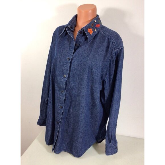 Style Studio Denim Jean Shirt Reversible Collar Womens 2X - Picture 5 of 7